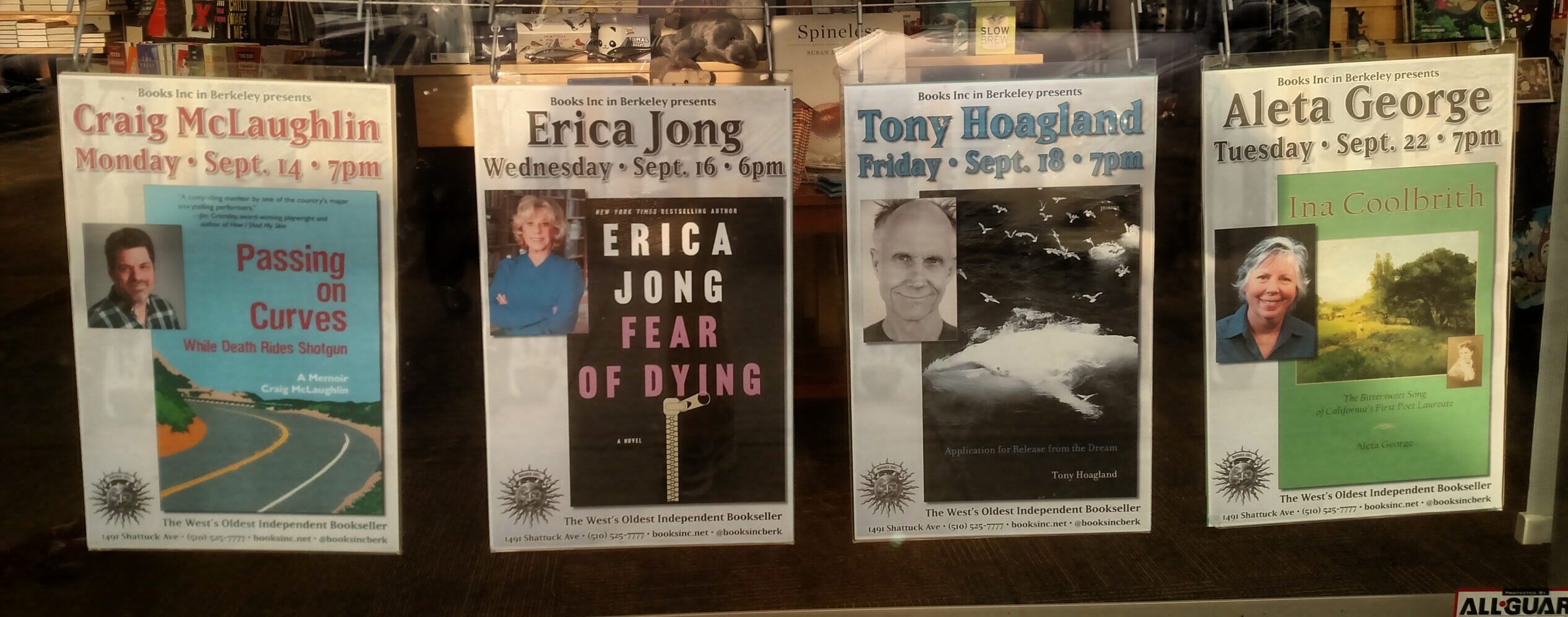 Poster from "Passing on Curves" reading and book signing, Books, Inc., Berkeley, Sept. 14, 2015